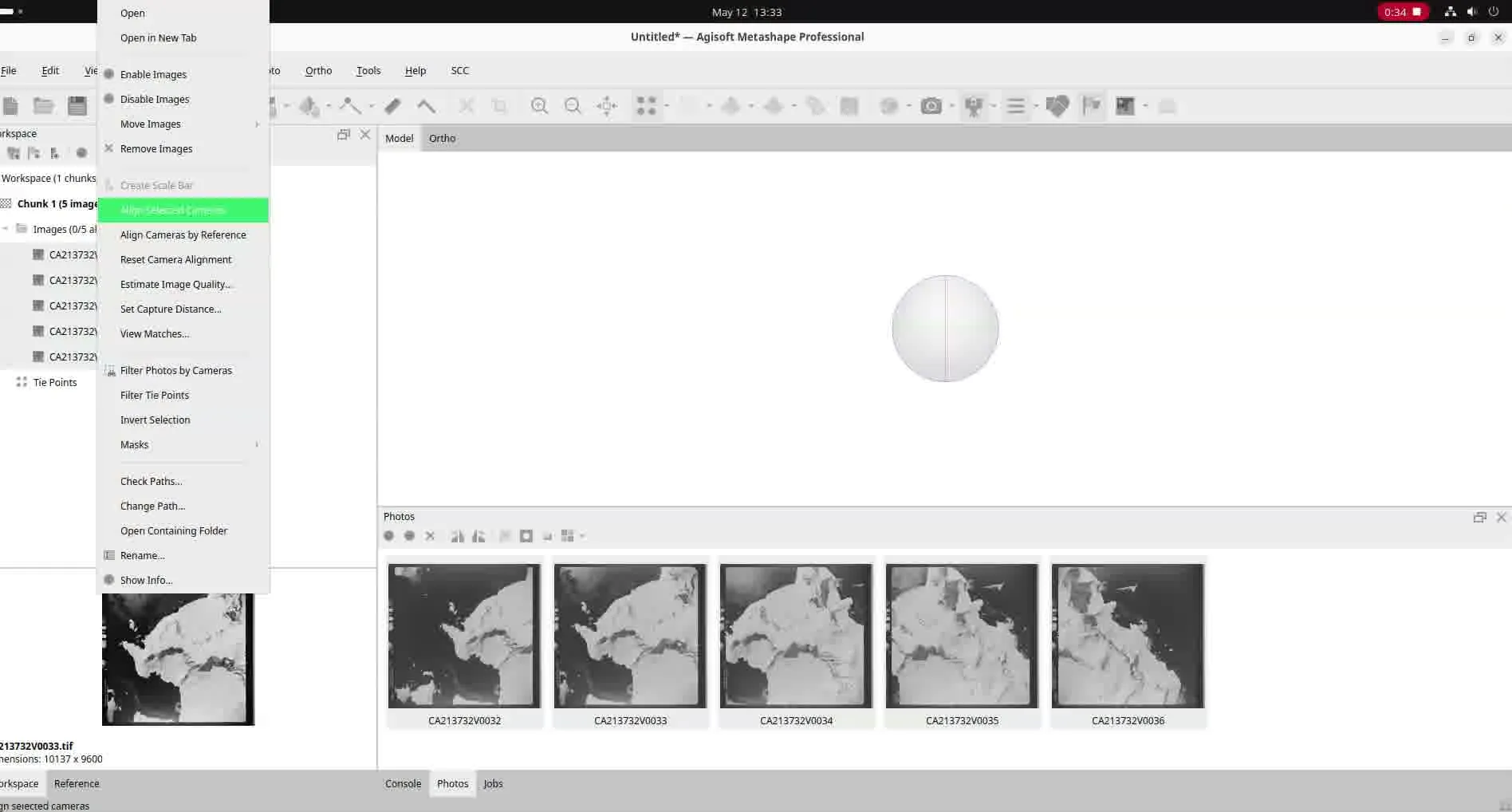 Screen capture of the alignment process